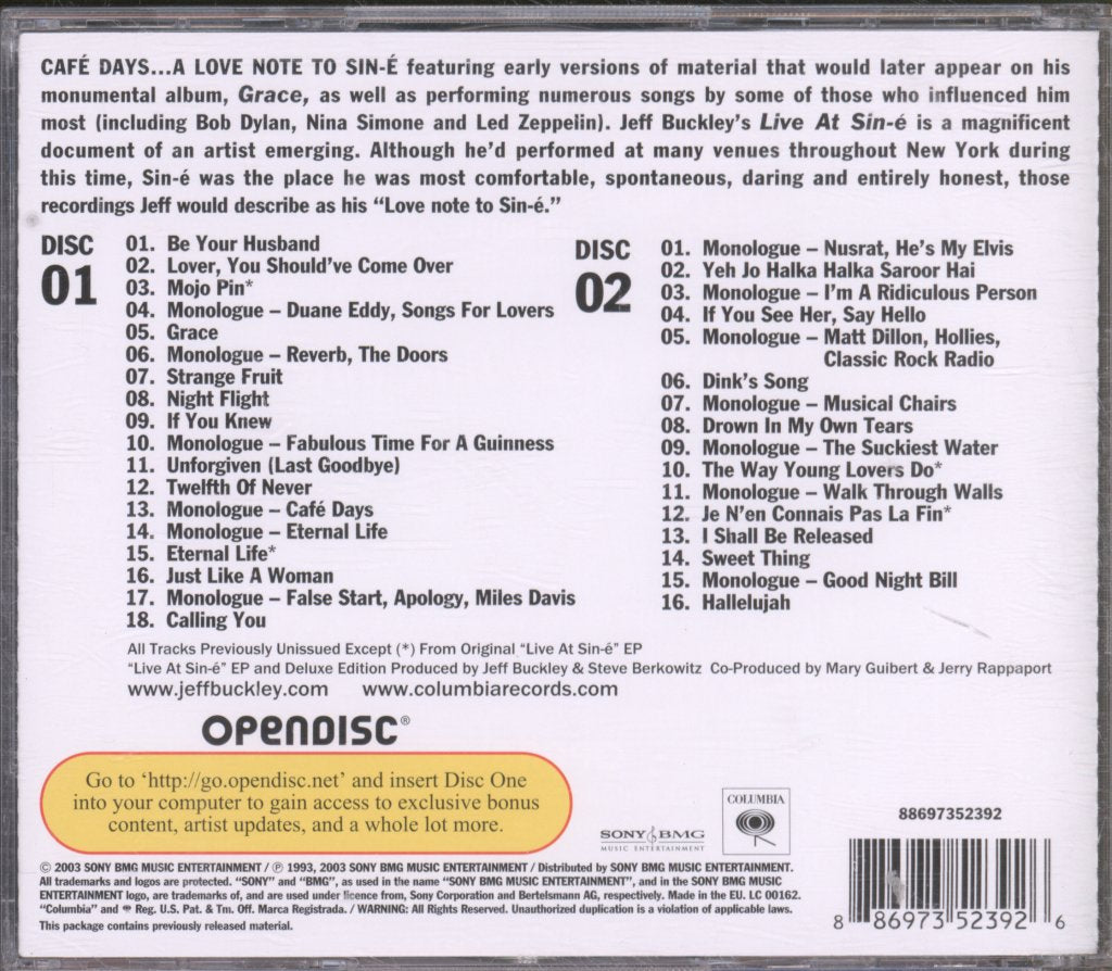Jeff Buckley - Live At Sin-é - Double Cd