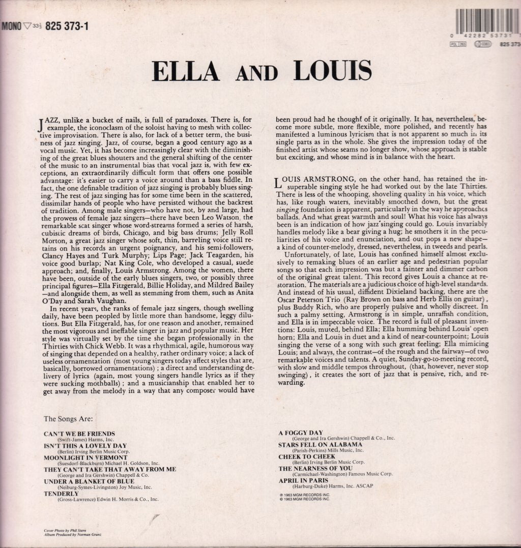 Ella Fitzgerald And Louis Armstrong - Ella And Louis - Lp