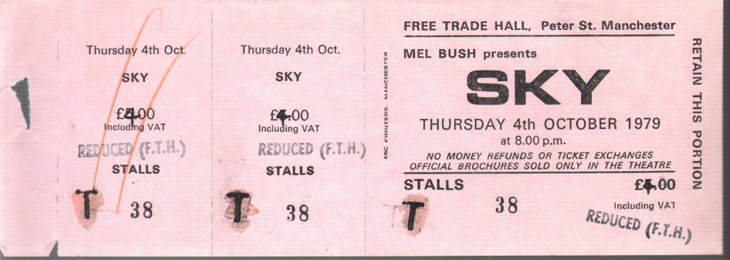 Sky - Free Trade Hall Manchester 4Th Oct 1979 - Ticket