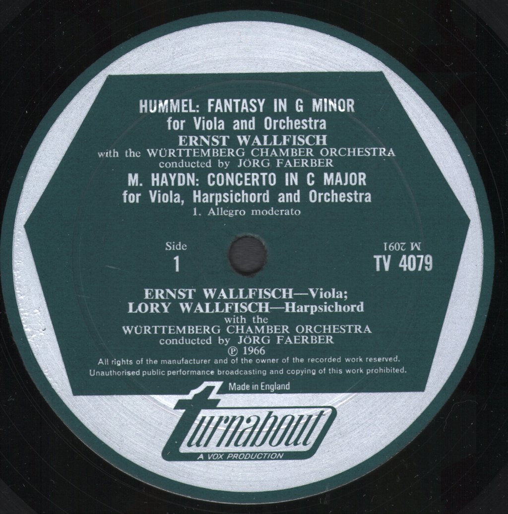 Ernst Wallfisch / Lory Wallfisch / Wurttemberg Chamber Orchestra / Jorg Faerber - Michael Haydn - Concerto for Viola and Harpsichord / Hummel - Fantasy for Viola - Lp