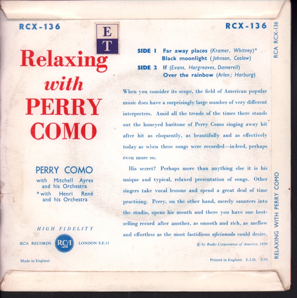 Perry Como - Relaxing With Perry Como - 7 Inch