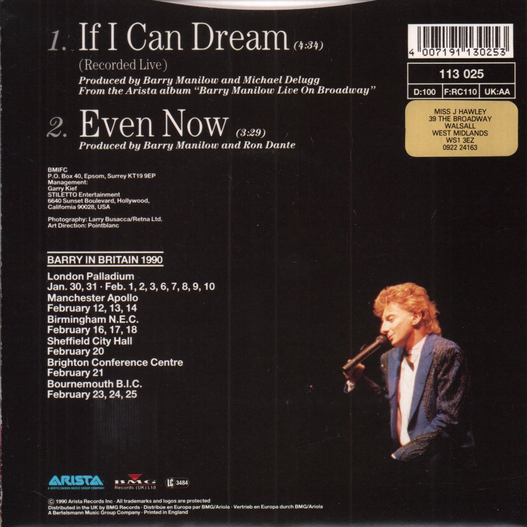 Barry Manilow - If I Can Dream - 7 Inch