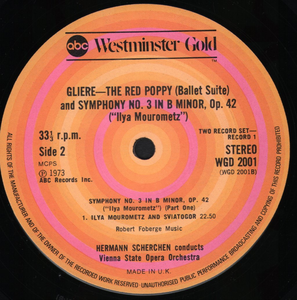 Vienna State Opera Orchestra / Hermann Scherchen - Gliere  - "Ilya Mourometz" Symphony No. 3 In B, Opus 42 / Red Poppy Ballet - Double Lp
