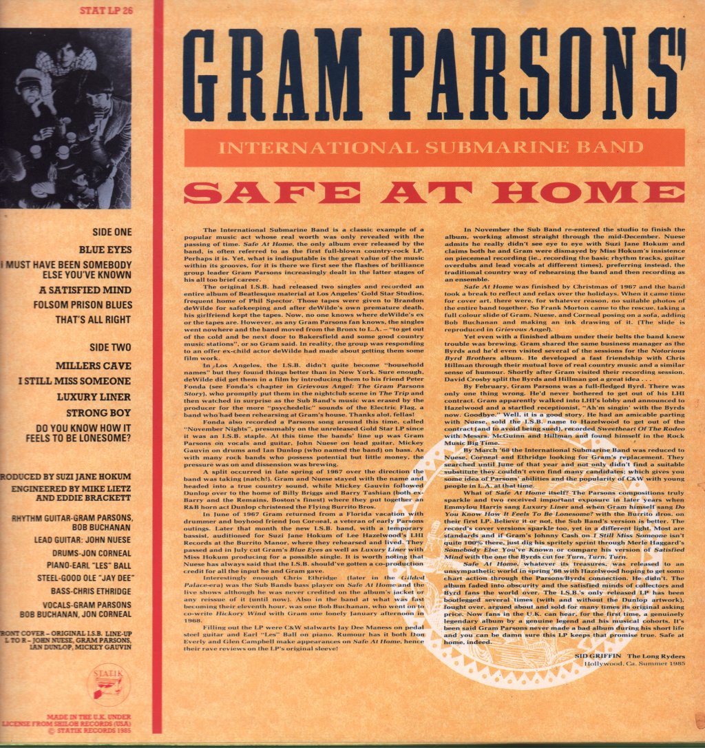 Gram Parsons' International Submarine Band - Safe At Home - Lp