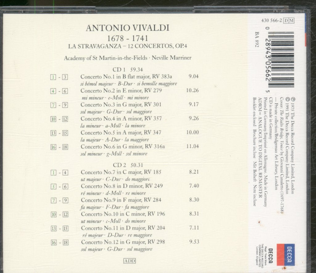 Neville Marriner / Academy Of St. Martin In The Fields - Vivaldi - La Stravaganza - Double Cd