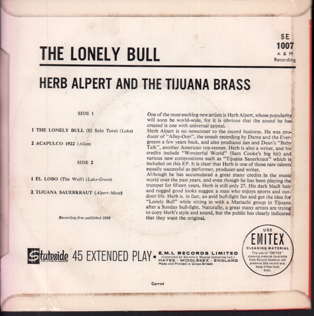 Herb Alpert And The Tijuana Brass - Lonely Bull - 7 Inch