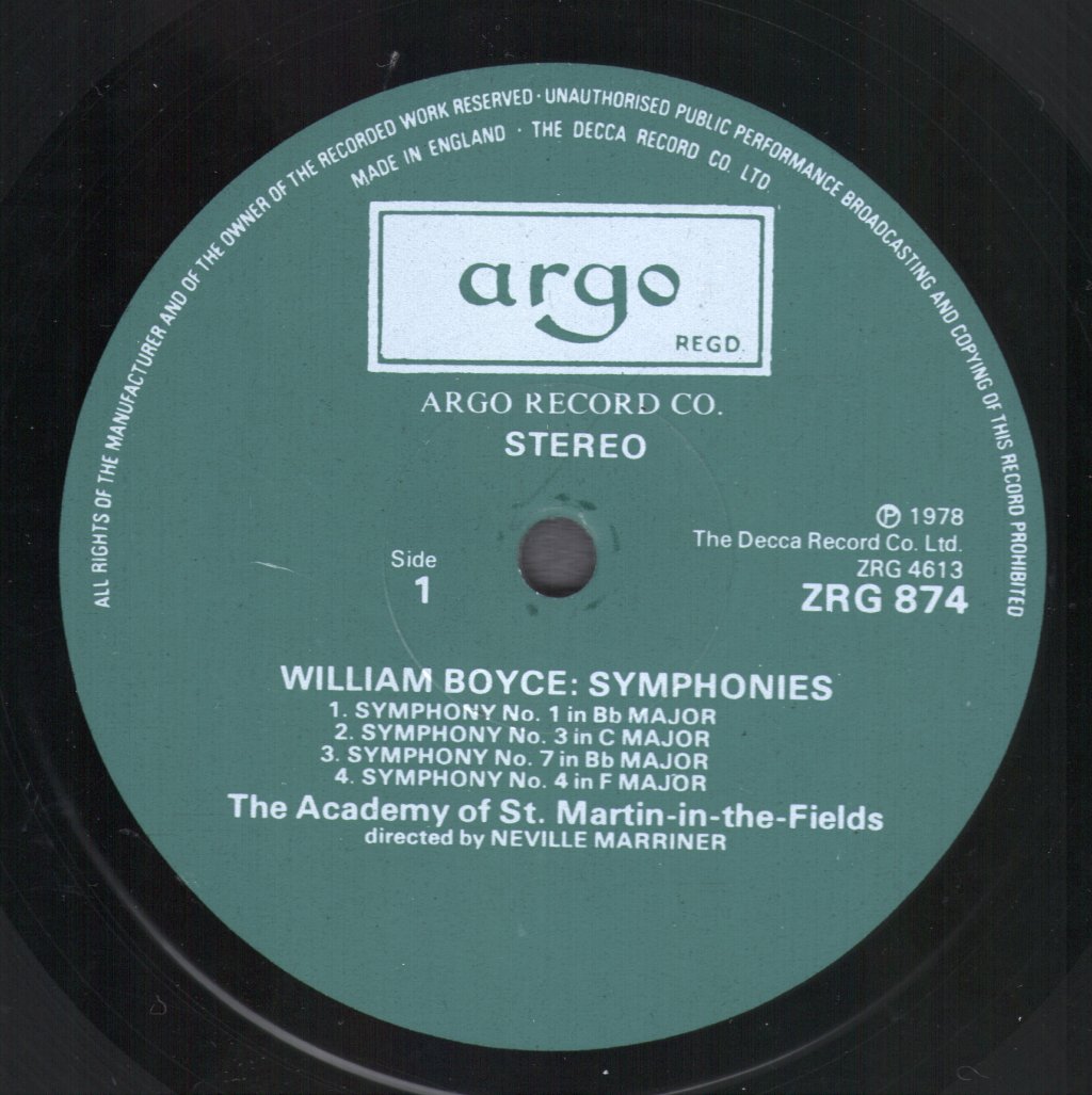 Neville Marriner / Academy Of St.Martin-In-The-Fields - William Boyce Symphonies 1-8 - Lp