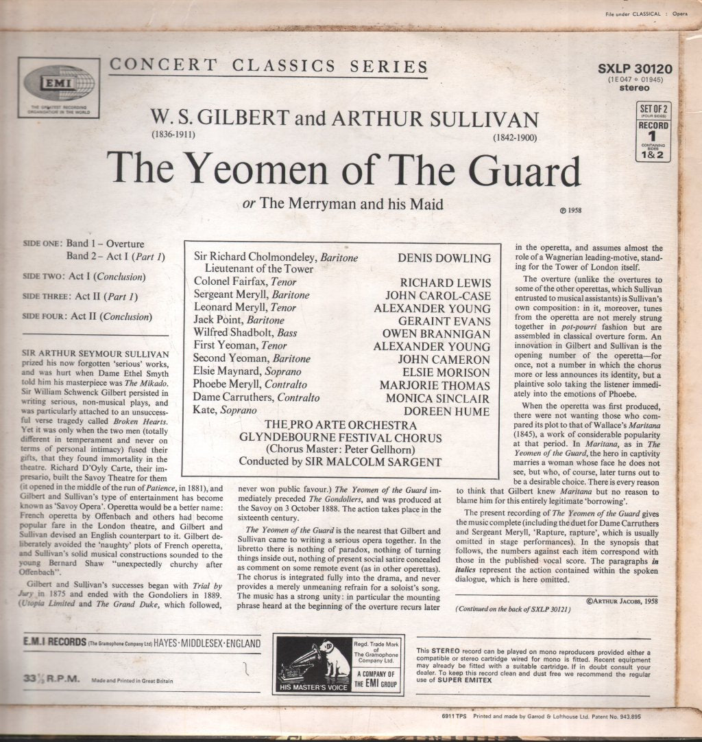 Sir Malcolm Sargent / Glyndebourne Festival Chorus / Pro Arte Orchestra - Gilbert & Sullivan - Yeoman Of The Guard - Double Lp