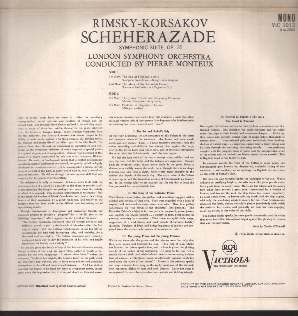Pierre Monteux / London Symphony Orchestra - Rimsky-Korsakov - Scheherazade - Lp
