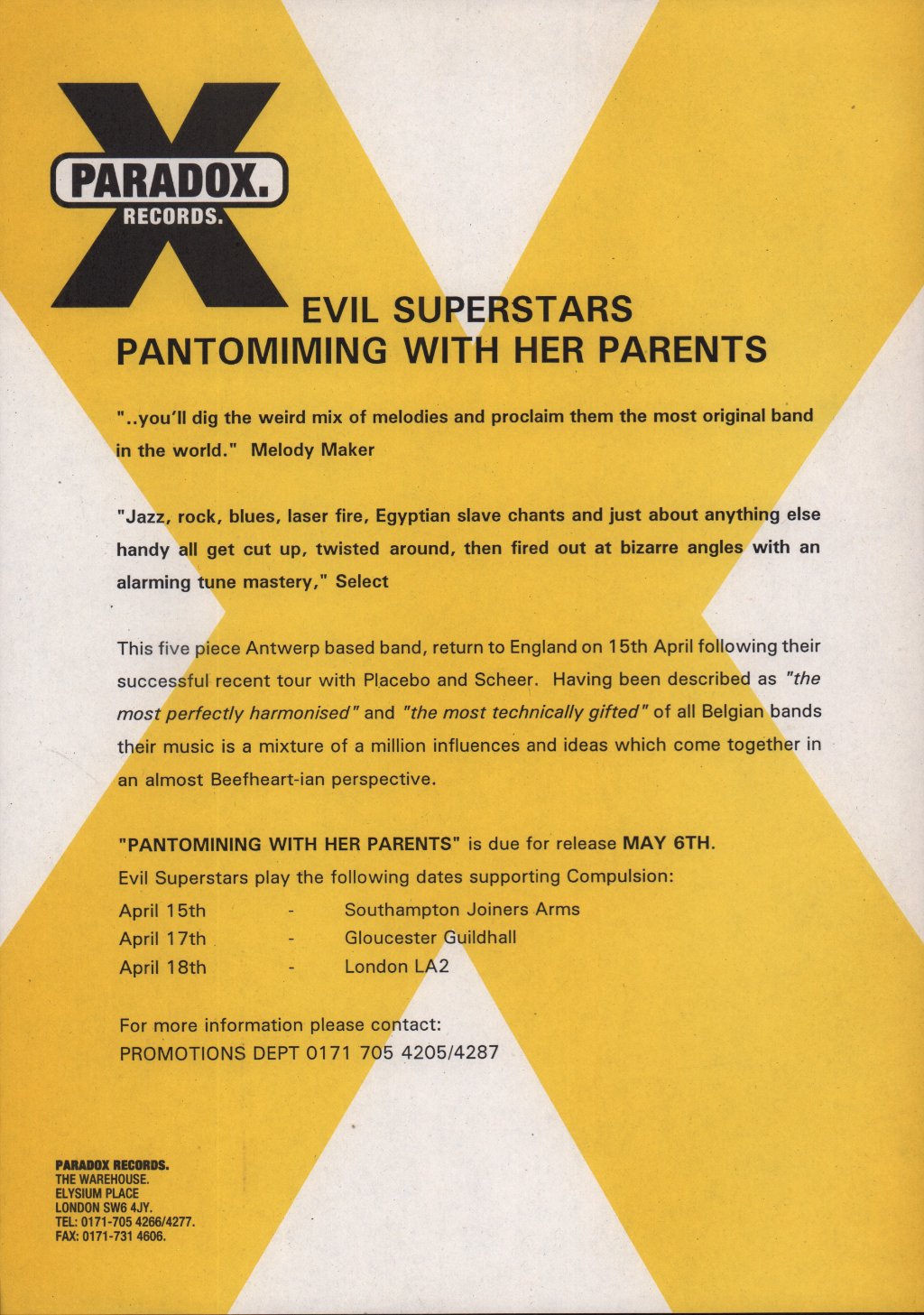 Evil Superstars - Pantomiming With Her Parents - 12 Inch