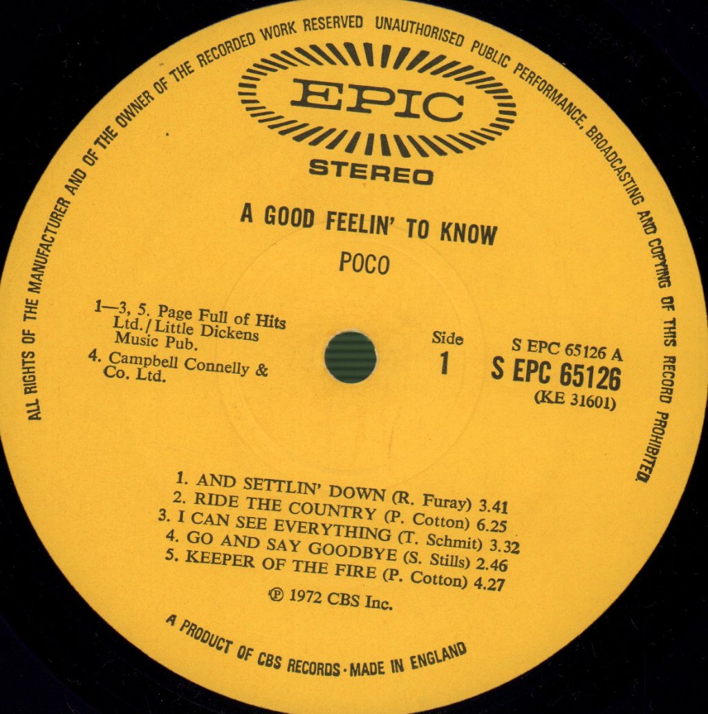 Poco - A Good Feelin' To Know - Lp