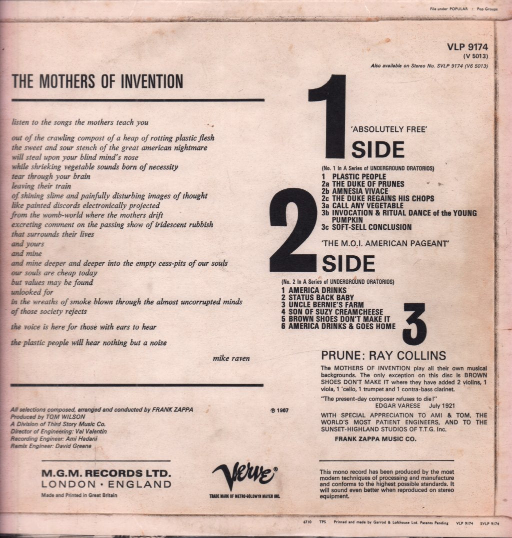 Mothers Of Invention - Absolutely Free - Lp