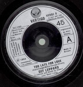 Def Leppard - Too Late For Love - 7 Inch