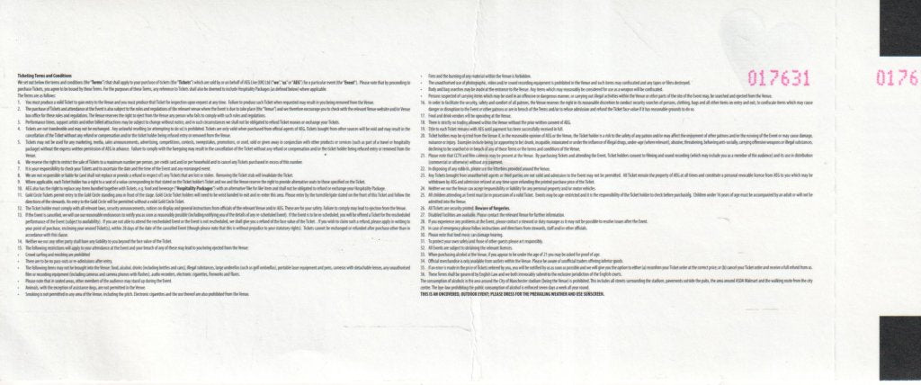 Bon Jovi - manchester etihad stadium 8th june 2013 - Ticket