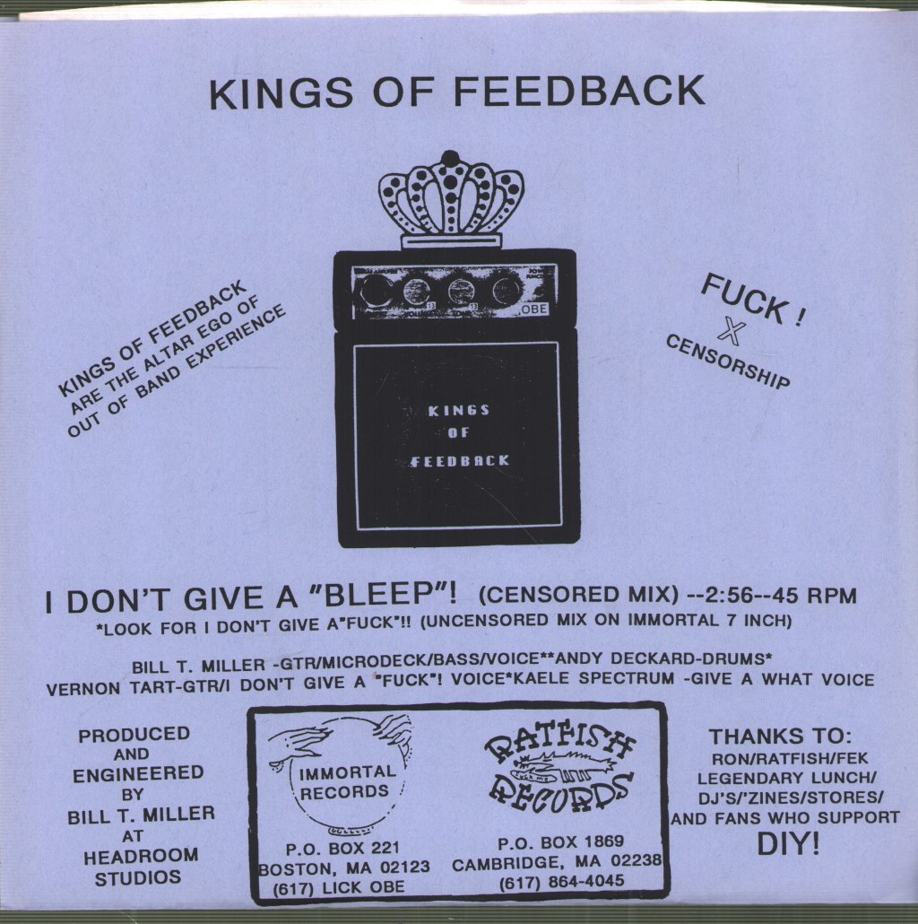 Legendary Lunch / Kings Of Feedback - Zero Sum / I Don't Give A "Bleep"! (Censored Mix) - 7 Inch
