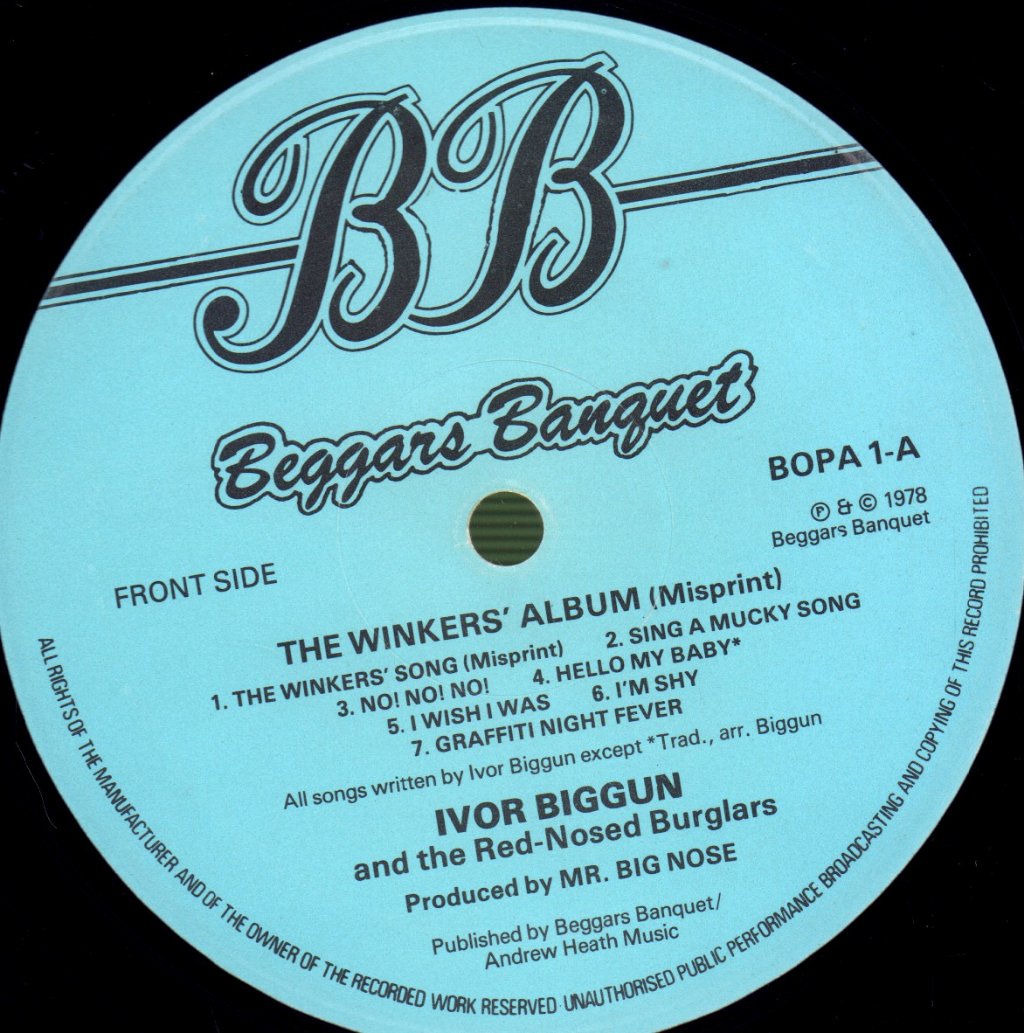 Ivor Biggun And The Red Nosed Burglars - Winkers Album - Lp