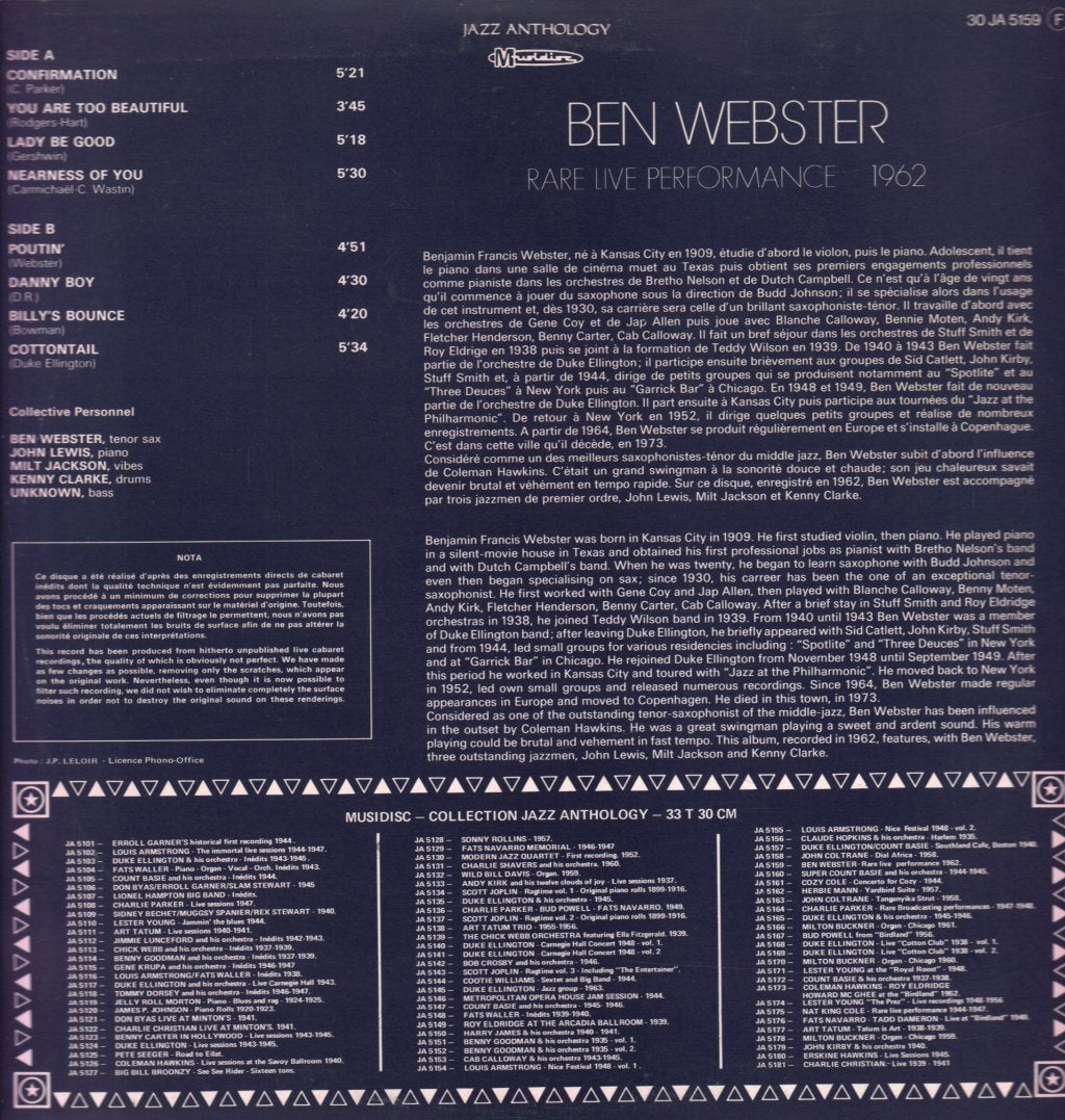 Ben Webster - Rare Live Performance 1962 - Lp