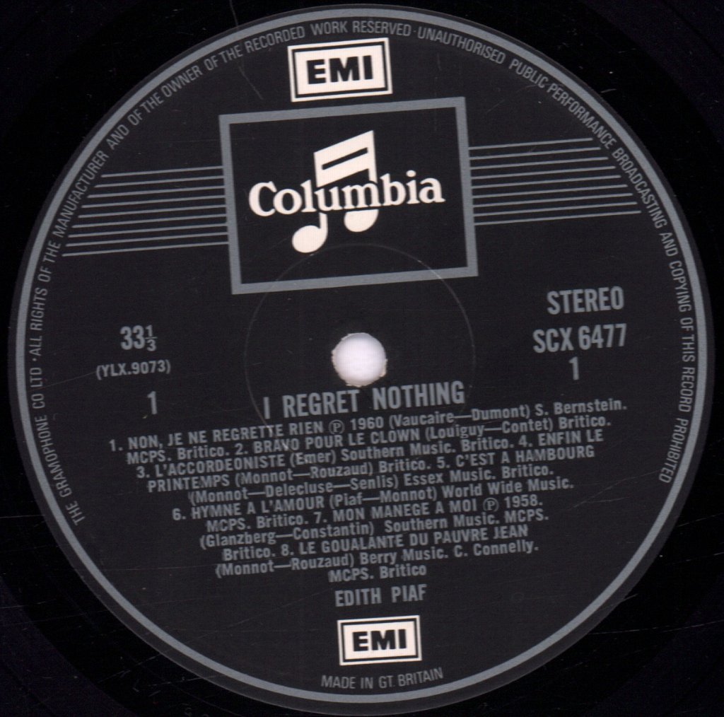 Edith Piaf - I Regret Nothing - Lp