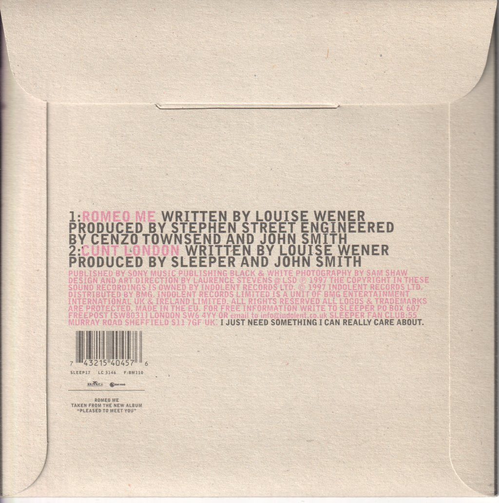 Sleeper (Indie Band) - Romeo Me - 7 Inch