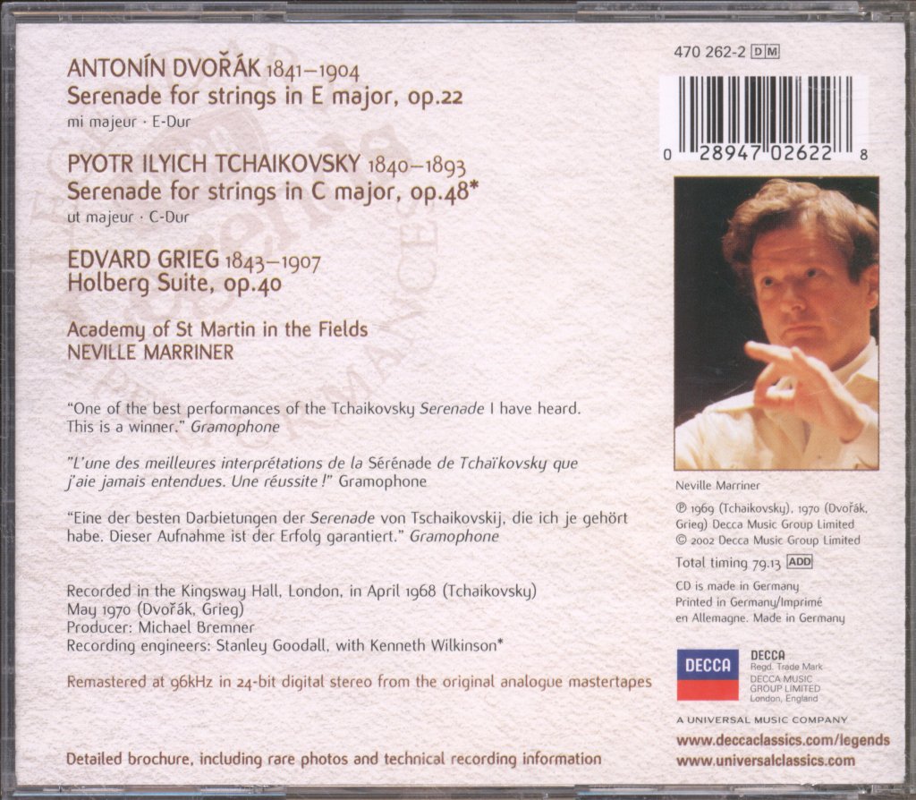 Academy Of St. Martin-in-the-Fields, Sir Neville Marriner - Serenades For Strings - Tchaikovsky, Dvořák - Cd