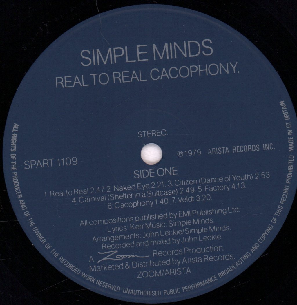Simple Minds - Real To Real Cacophony - Lp