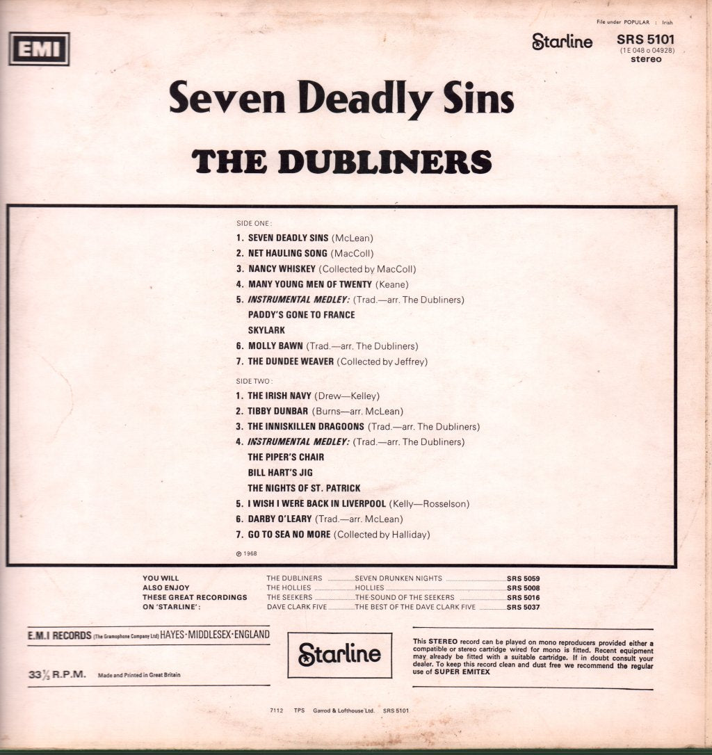 Dubliners - Seven Deadly Sins - Lp