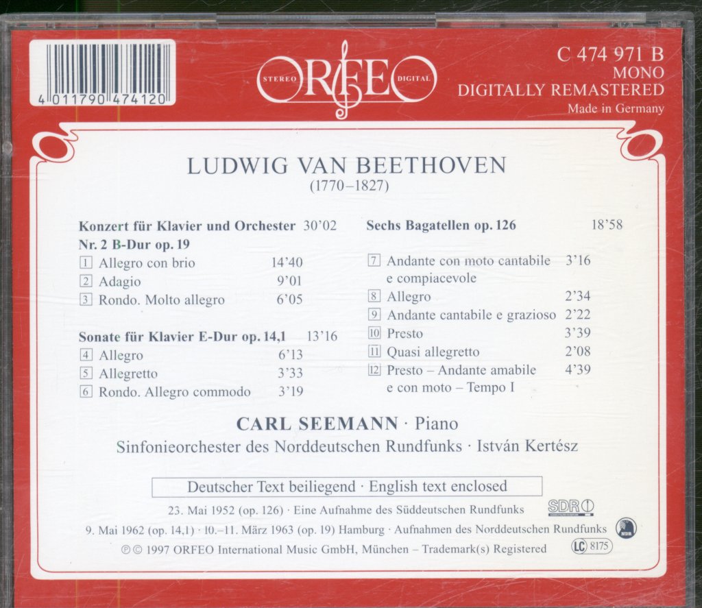 Carl Seemann - Beethoven - Klavierkonzert No 2 - Cd