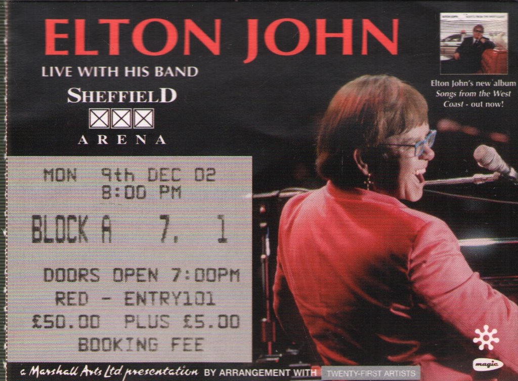 Elton John - Sheffield Aerna 9th December 2002 - Ticket