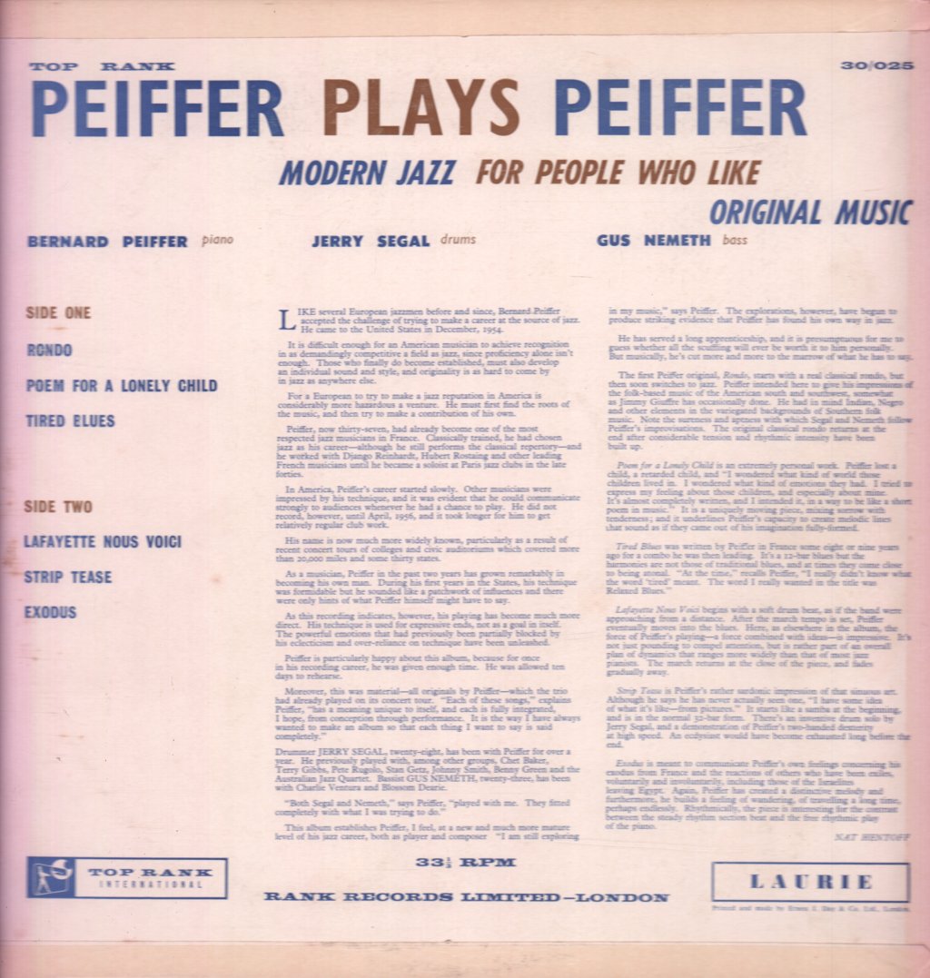 Bernard Peiffer - Peiffer Plays Peiffer - Lp