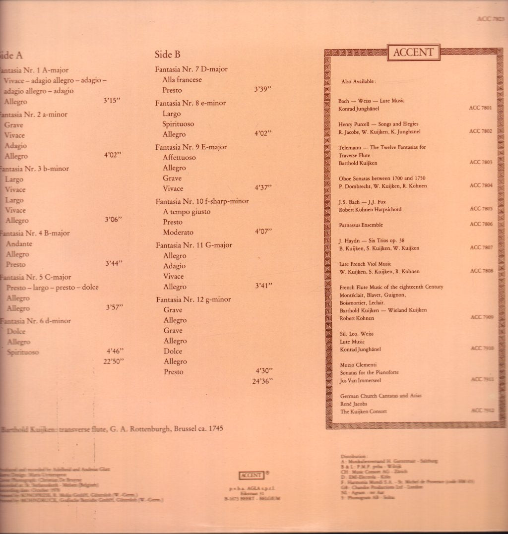 Barthold Kuijken - Telemann The Twelve Fantasias For Transverse Flute Without Bass - Lp