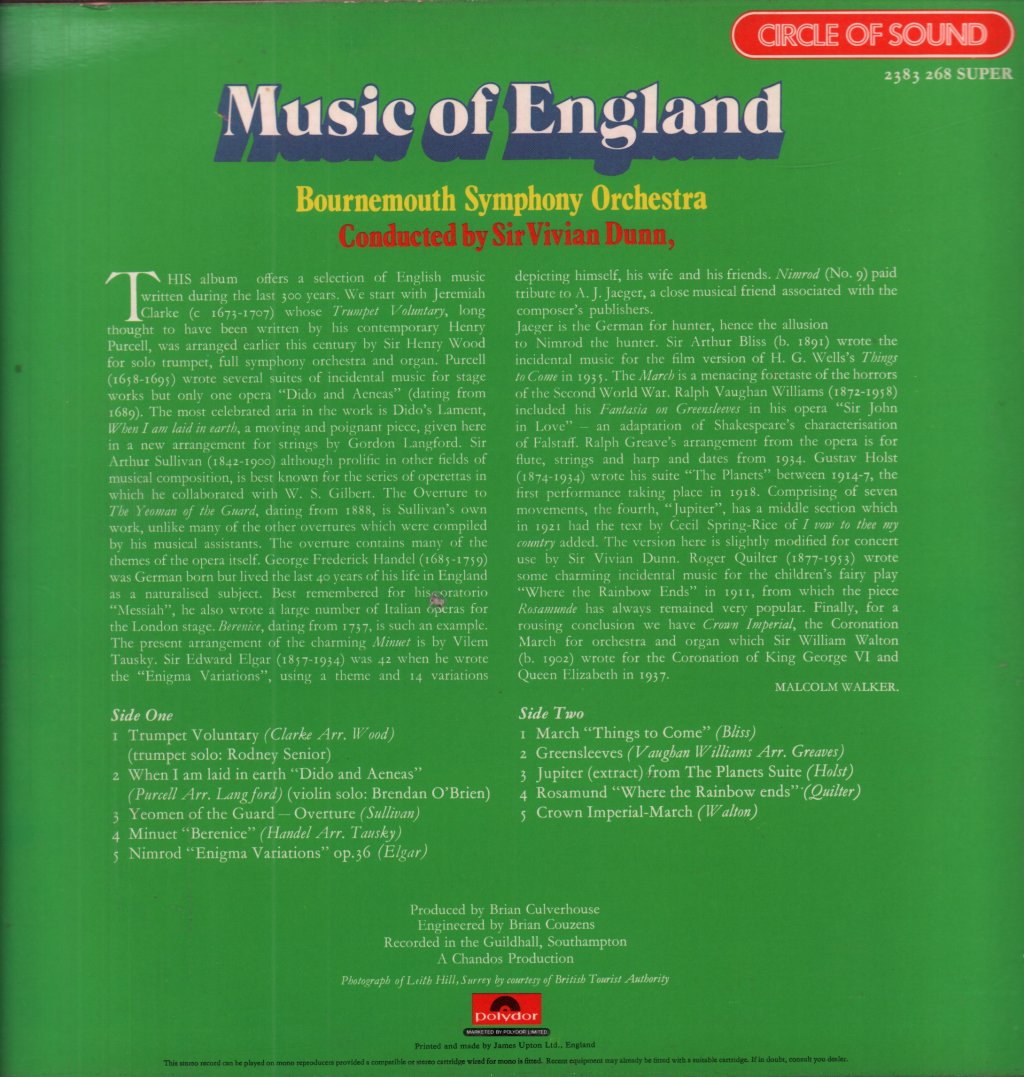 Bournemouth Symphony Orchestra - Music Of England - Lp