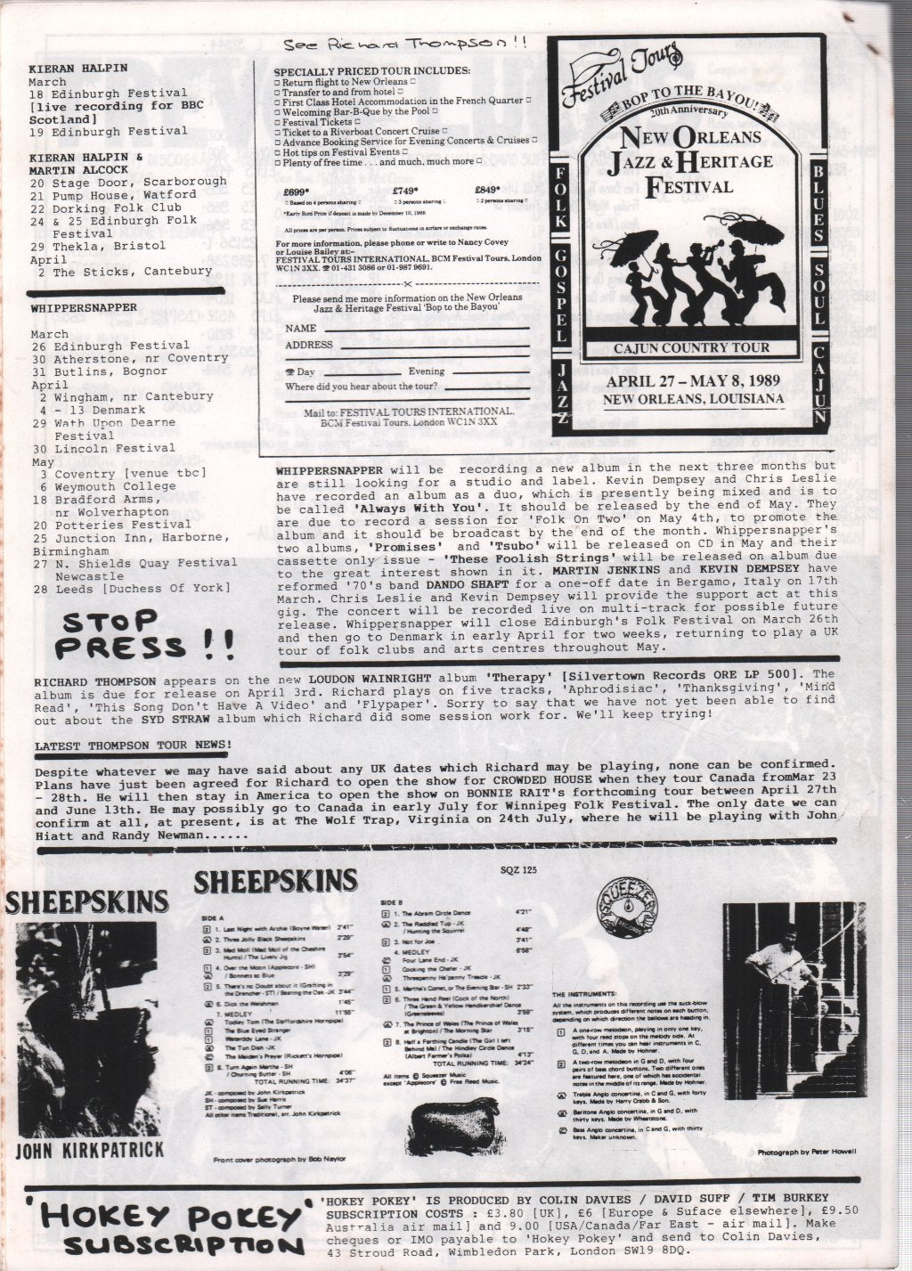 Richard Thompson - Hokey Pokey 14 - Spring 1989 - Fanzine