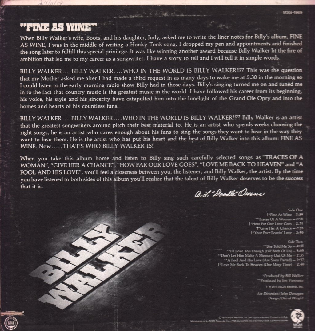 Billy Walker - Fine As Wine - Lp