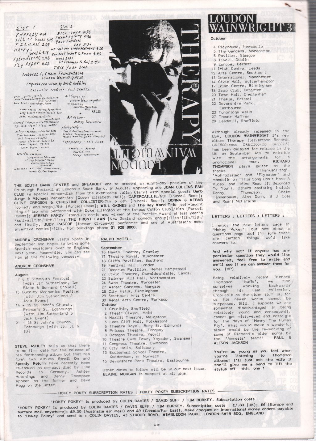 Richard Thompson - Hokey Pokey 16 - Autumn 1989 - Fanzine