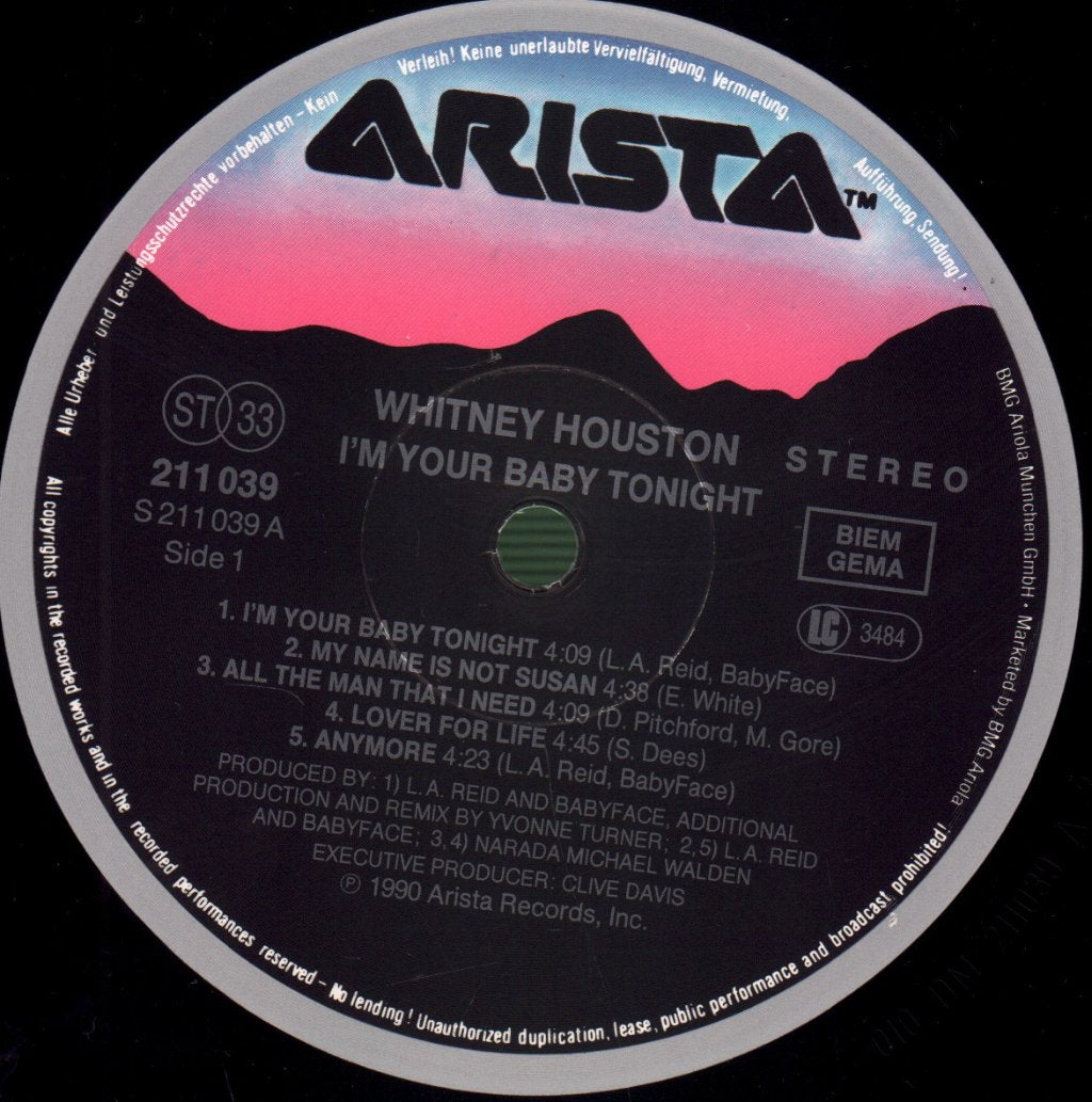 Whitney Houston - I'm Your Baby Tonight - Lp