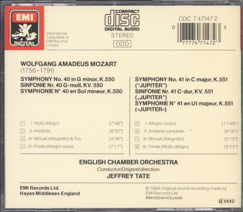 Jeffrey Tate, English Chamber Orchestra - Mozart - Symphonies No.40 & 41 'Jupiter' - Cd