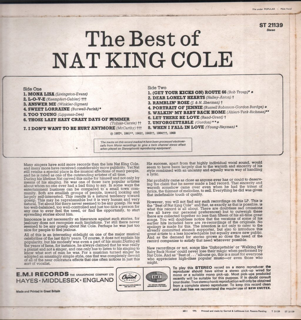 Nat King Cole - Best Of Nat King Cole - Lp