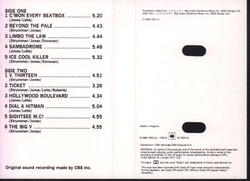 Big Audio Dynamite - No.10 Upping St. - Cassette