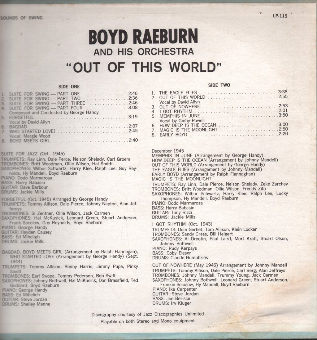 Boyd Raeburn And His Orchestra - Out Of This World - Lp