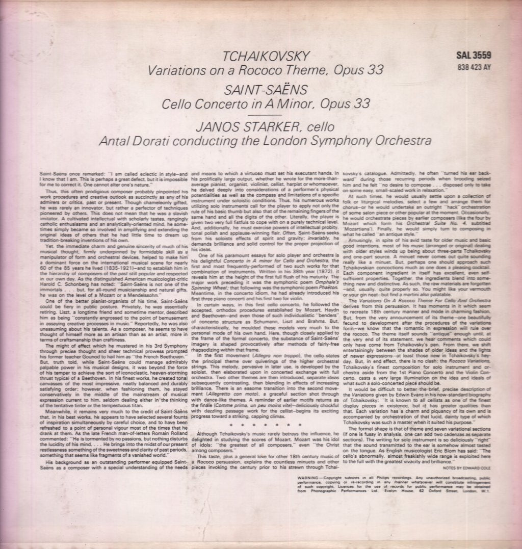 Janos Starker - Tchaikovsky Variations On A Rococo Theme - Lp