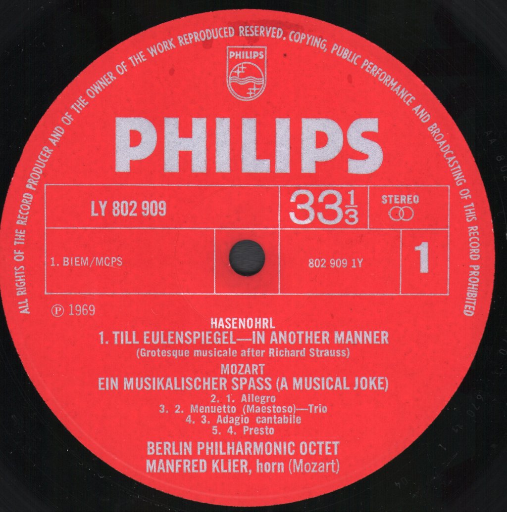 Berlin Philharmonic Octet - Franz Hasenohrl - Till Eulenspiegel - In Another Manner / Mozart - A Musical Joke - Lp