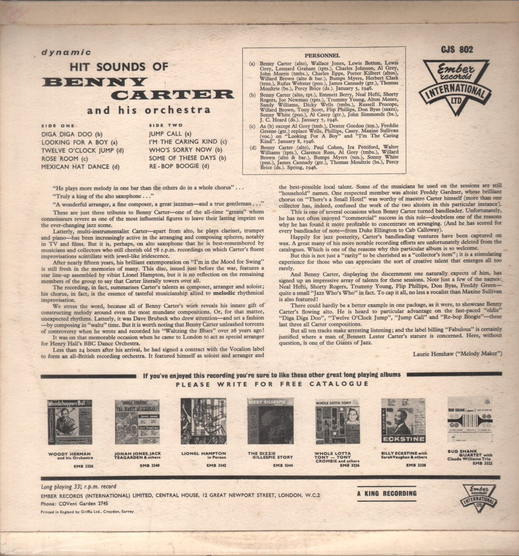 Benny Carter And His Orchestra - Dynamic Hit Sounds Of The Great Benny Carter Orchestra - Lp