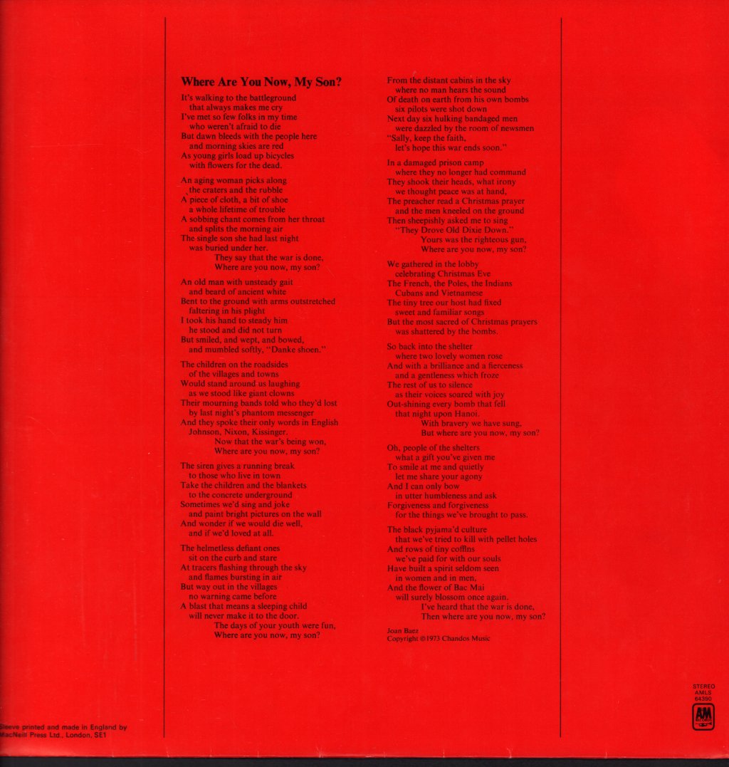 Joan Baez - Where Are You Now My Son - Lp