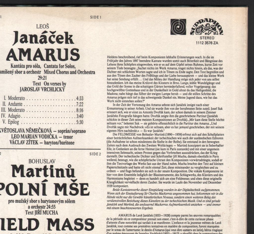 Czech Philharmonic Chorus and Orchestra / Sir Charles Mackerras - Janacek - Amarus / Martinu - Polní Mše / Field Mass - Lp