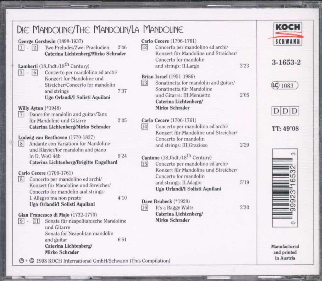 Caterina Lichtenberg, Ugo Orlandi - beethoven / Gershwin / Brubeck / Lamberti - Instruments In Concert: The Mandolin - Cd