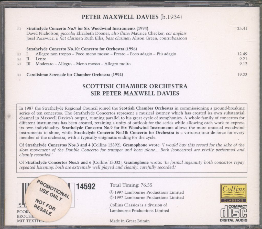 Scottish Chamber Orchestra, Sir Peter Maxwell Davies - Maxwell Davies - Strathclyde Concertos Nos. 9 And 10, Carolisima - Cd