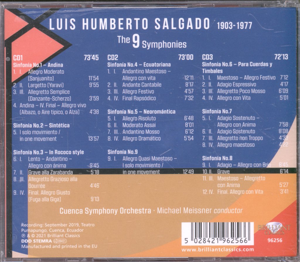 Cuenca Symphony Orchestra, Michael Meissner - Luis Humberto Salgado -  9 Symphonies - Triple Cd