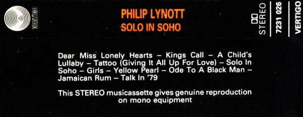 Phil Lynott - Solo In Soho - Cassette