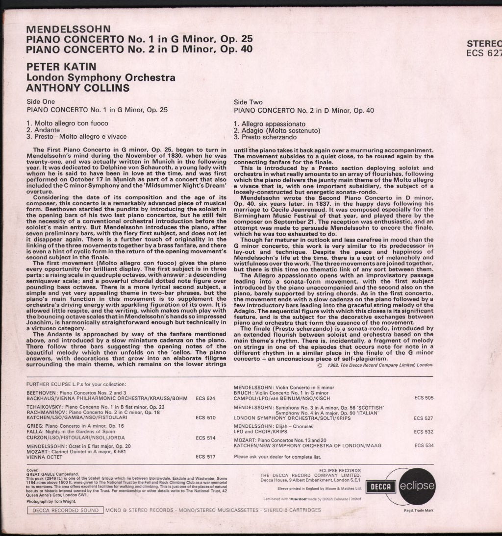 Peter Katin - Mendelssohn Piano Concertos 1 And 2 - Lp