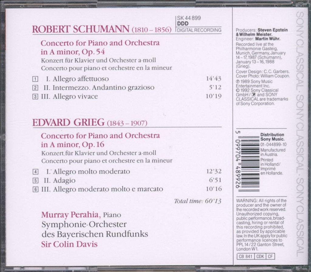 Symphonieorchester Des Bayerischen Rundfunks, Sir Colin Davis - Schumann / Grieg - Piano Concertos - Cd